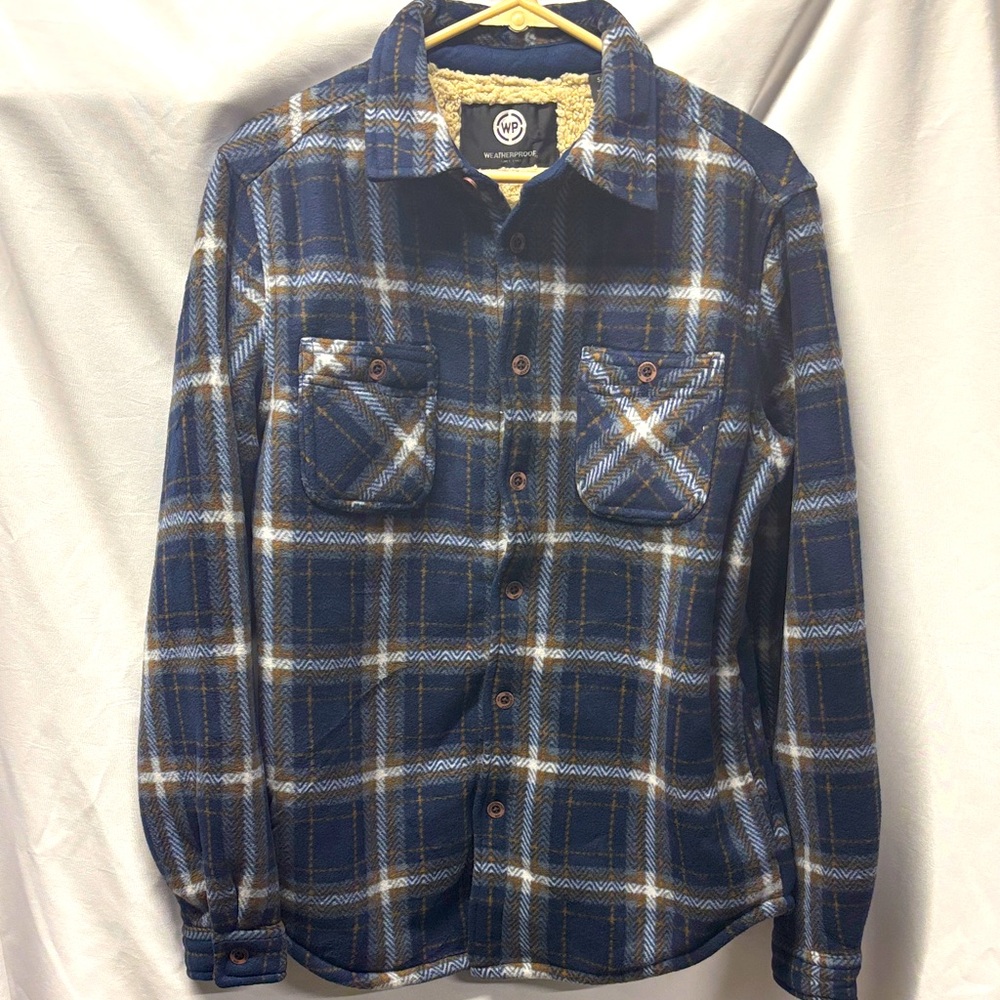 ⛳️Weatherproof NWOT Navy and White Plaid Lined Men's Shirt